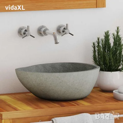 vidaXL Мивка от речен камък, овална, (37-46)x(29-36) см, снимка 2 - Мивки - 56146432