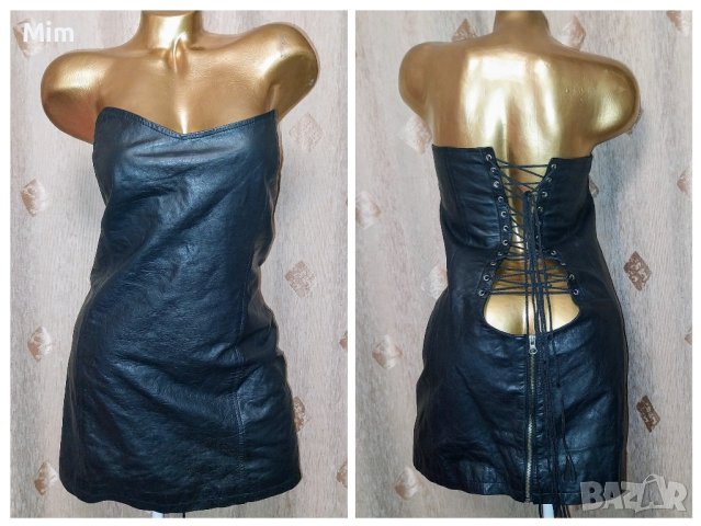 L/XL Your Fetish World Черна, кожена, къса рокля с отворяем цип отзад, снимка 2 - Рокли - 44206717