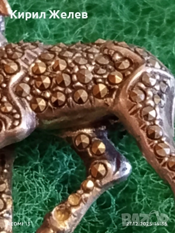 Винтидж сребърна брошка в формата на АГНЕ с МАРКЕЗИТ и РУБИНИ Ретро Арт бижу 41072, снимка 4 - Антикварни и старинни предмети - 52912981