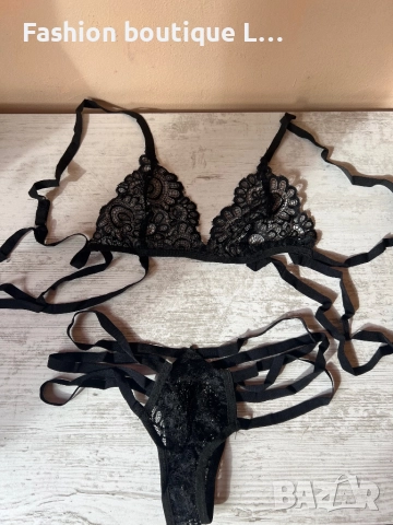 Нов черен дантелен комплект бюстие и бикини с ленти налични размери S , M , L , XL , XXL размери 🖤