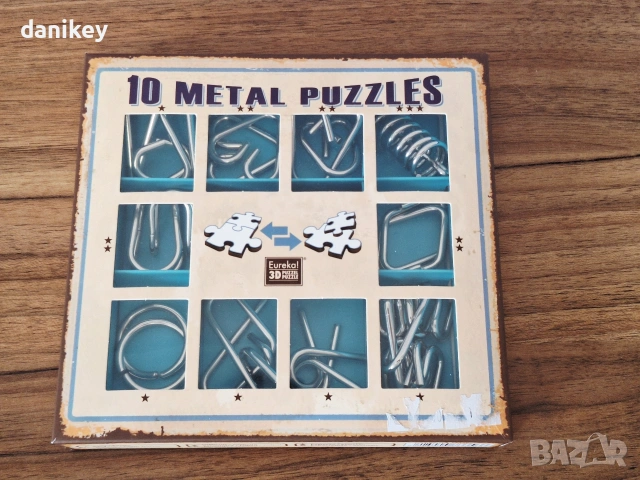 Комплект метални логически пъзели Eureka - 10 Metal Puzzles Set, син