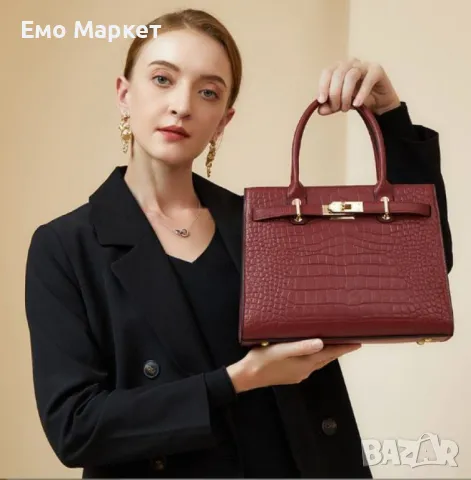Дамска чанта с кроко текстура – изисканост и стил за всяка модерна жена, снимка 6 - Чанти - 50210471