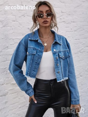 Дамско модно свободно изрязано дънково яке, 2цвята , снимка 2 - Якета - 41689341