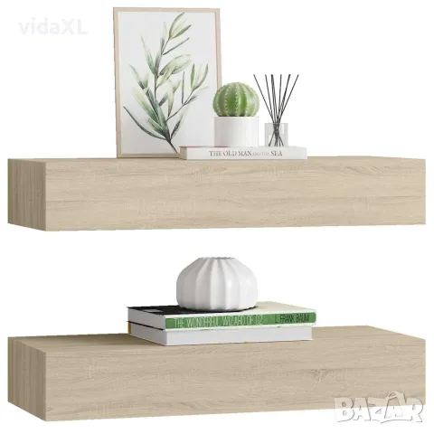 vidaXL Стенни рафтове с чекмеджета, 2 бр, дъб, 60x23,5x10 см, МДФ, снимка 4 - Етажерки - 56146907