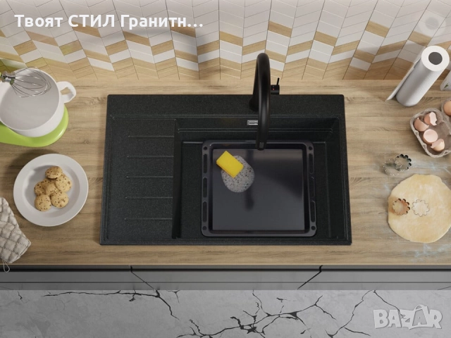 Графит гранитна кухненска мивка Сидни 780-60 Ergo Multilevel 780х500, снимка 7 - Мивки - 51918231
