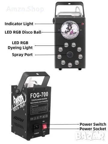 Сценично осветление 700W 3в1 Машина за мъгла и дим, звуково активирана стробоскоп LED RGB,, снимка 3 - Лед осветление - 50196213