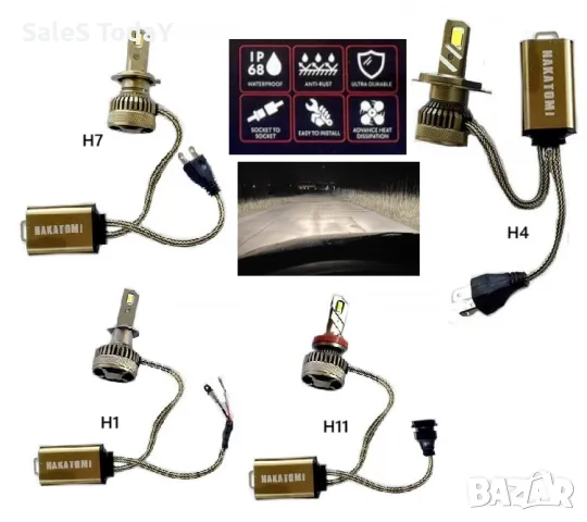 Лед Крушки за автомобил, Диодни, LED, 120W, 2бр., H7, H1, H4, H11/ H8/ H9