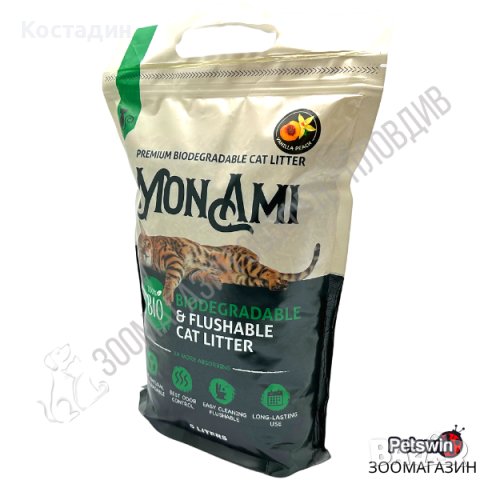 Биоразградима Котешка Тоалетна/Постелка - 5L - Аромат Ванилова Праскова - Mon Ami