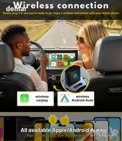 Безжичен CarPlay 2026, съвместим с Android Auto | Bluetooth адаптер за iPhone и Android, снимка 8 - Аксесоари и консумативи - 53429492
