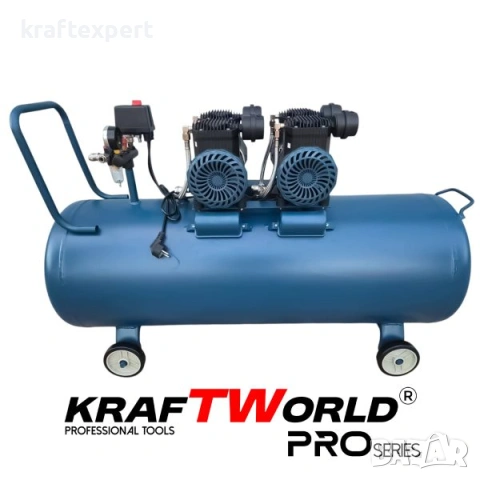 Тих Безмаслен компресор KraftWorld 100 л – 3000W, 8 bar, снимка 2 - Компресори - 53745858