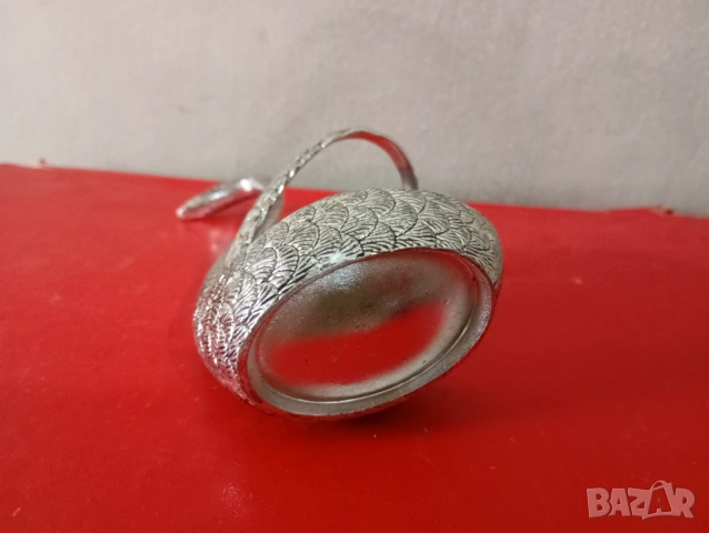 посребрен метален лъжичник-лебед, снимка 5 - Други ценни предмети - 38891654