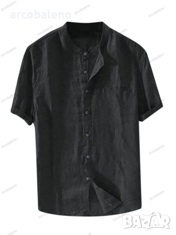 Мъжка едноцветна памучна ленена ежедневна риза с къс ръкав, 5цвята , снимка 8 - Ризи - 41210688