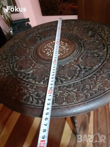 Стара  масичка дърворезба с инкрустации от седеф, снимка 5 - Антикварни и старинни предмети - 50999072