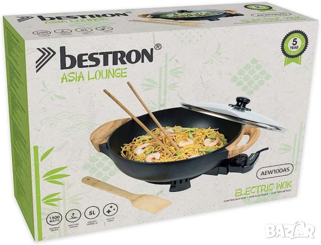 Електрически уок Bestron Asia Lounge AEW100AS XL 1500 W 5L, снимка 6 - Печки, фурни - 41100802