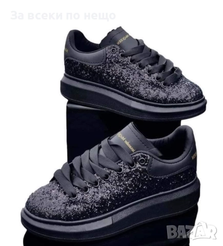 Alexander Mcqueen Дамски Черни Блестящи Маратонки👟Дамски Спортни Обувки Александър Макуин Код P1512