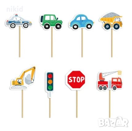 8 бр превозни средства багер кран  картонени топери за мъфини кексчета декор