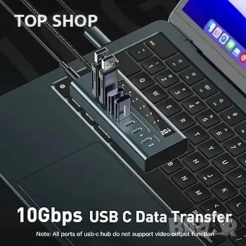 USB C хъб за лаптоп, 7 в 1 10Gbps USB C към USB C хъб, снимка 6 - Друга електроника - 48697596