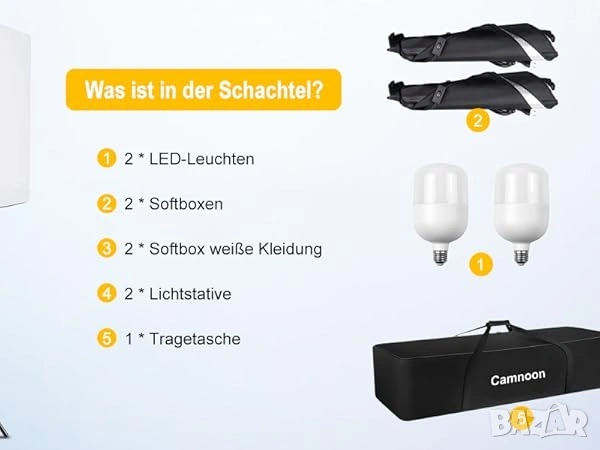 Комплект Студийно Осветление Camnoon: 2x Софтбокс + 2x 105W LED, снимка 11 - Светкавици, студийно осветление - 53392241