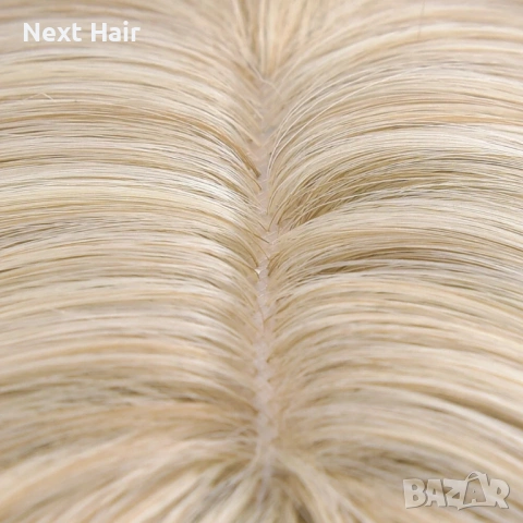 Права перлено руса синтетична перука с бретон 65 см, снимка 6 - Аксесоари за коса - 53520058