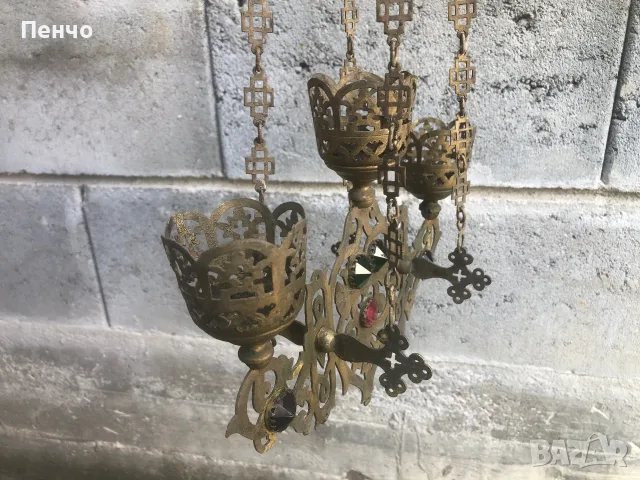 старо възрожденско, тройно кандило, снимка 9 - Антикварни и старинни предмети - 54955287