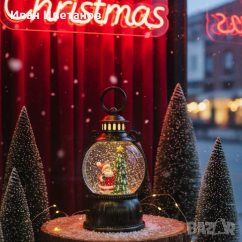 Голям LED коледен фенер с ефект на падащ сняг – приказна светлина и празнична магия