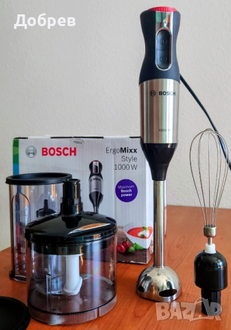Пасатор BOSCH ErgoMixx Style 1000W MS64M6170 сет с чопър, бъркалки, купа и приставка за лед. Инокс.