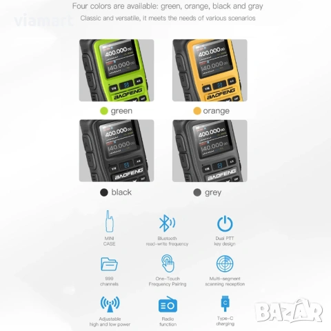 Уоки токи Baofeng UV-5R Mini, Двубандова радиостанция, Bluetooth, снимка 9 - Друга електроника - 53804514