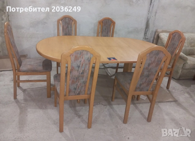 Комплект масивна разтегателна маса с 6 стола