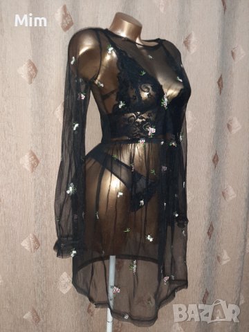 S/M Черна ефирна рокля с бродерия , снимка 6 - Рокли - 41707984