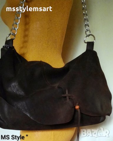 Дамска чанта от естествена кожа с капак в #Бохо стил! Ръчна изработка!, снимка 2 - Чанти - 34655605