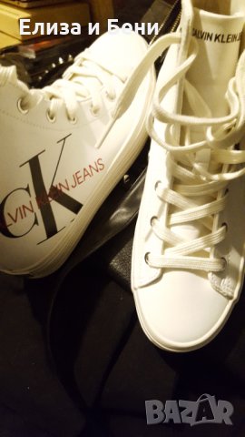 Високи кожени бели кецове сникърси Calvin Klein Jeans оригинал, снимка 3 - Кецове - 35765742
