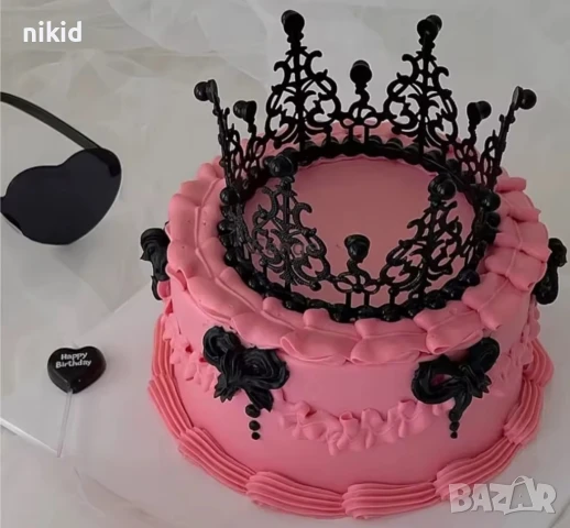 средна сребриста златиста черна корона Тиара с перли и камъчета метална за украса декор торта парти, снимка 7 - Други - 41886438