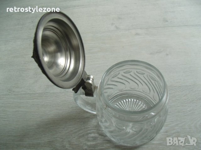 № 7094 стара стъклена халба BMF  - с метален капак  , снимка 3 - Други ценни предмети - 41925622
