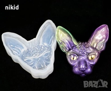 Глава Котка дълги уши коте силиконов молд форма фондан смола декор шоколад гипс