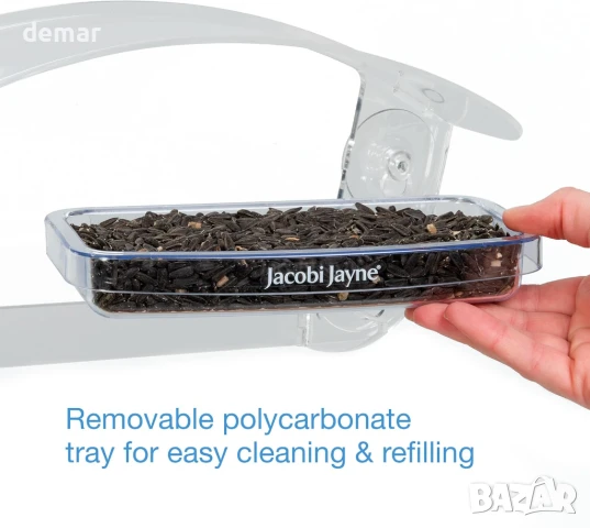 Прозрачна акрилна къщичка за птици с плъзгаща се тава - хранилка за прозорец Jacobi Jayne® Sky Deck™, снимка 4 - За птици - 50459267