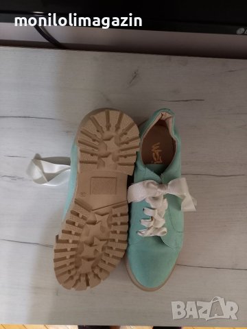 Нови обувки естествен набук в цвят мента, стелка 24,5см., снимка 3 - Дамски ежедневни обувки - 40631037