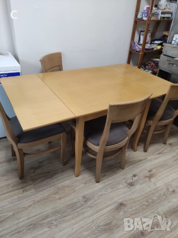 Кухненски комплект  маса от масивно дърво 90/90см+4 стола , снимка 5 - Маси - 52536685