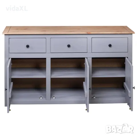 vidaXL Сайдборд, сив, 135x40x80 см, бор масив, стил Панама, снимка 7 - Бюфети - 56146512