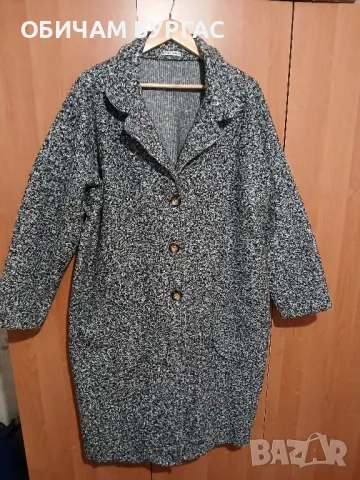 4xl-58 бг раз ПРЕКРАСНО ПАЛТО ОТ БУКЛЕ В МЕЛАНЖ ОТ ЧЕРНО И СИВО/ползвано само веднъж/, снимка 2 - Палта, манта - 48784928