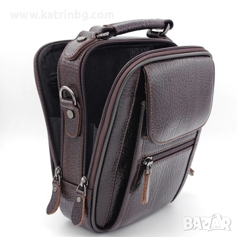 Подарък за мъж – комплект чанта и портфейл от естествена кожа в кафяво, снимка 4 - Подаръци за мъже - 52414533