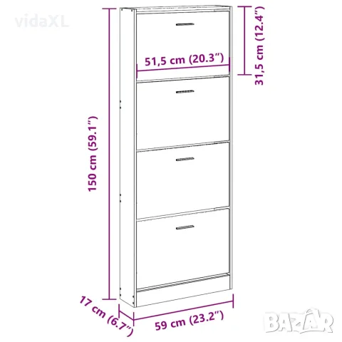 vidaXL Шкаф за обувки, дъб, 59x17x150 см, инженерно дърво, снимка 9 - Шкафове - 56147134
