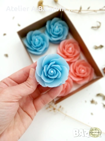 Комплект от 6 ароматни чаени свещички розички,за подарък или за дома, снимка 5 - Декорация за дома - 53619729