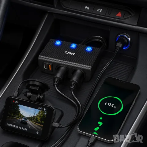 Разклонител за запалка с 2 гнезда USB QC 4.0 и Type-C PD, снимка 3 - Аксесоари и консумативи - 55862949