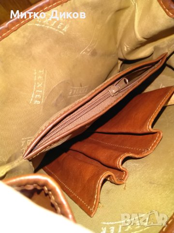 Texier made in France vintage маркова раница дебела естествена кожа 31х27х10см, снимка 8 - Чанти - 42704256