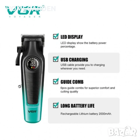 Професионална машинка за подстригване VGR V-196 – Прецизност, удобство и стил в едно устройство, снимка 2 - Тримери - 53676507