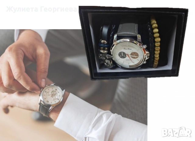 Стилен мъжки часовник в комплект с гривни, снимка 2 - Мъжки - 53306634