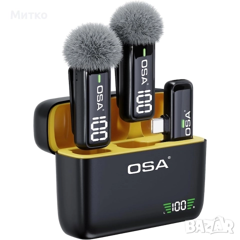 Комплект от 2 професионални безжични микрофона OSA K6 с калъф за зареждане, безжичен, USB Type C, ви