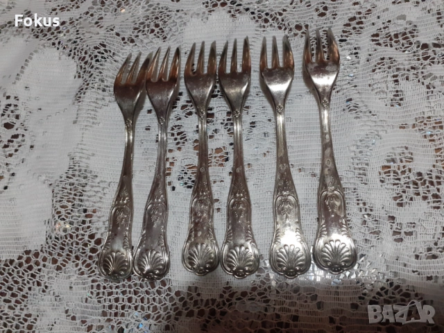 Стари антикварни посребрени прибори вилички 6 бр. маркирани, снимка 5 - Антикварни и старинни предмети - 53712096