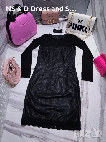 Дамска кожена рокля с ръкави от тюл, снимка 4 - Рокли - 47560475