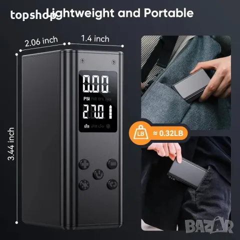 Мини електрическа помпа за велосипеди, с дигитален манометър, с аксесоари Presta, Schrader Valve, снимка 4 - Аксесоари за велосипеди - 50355230